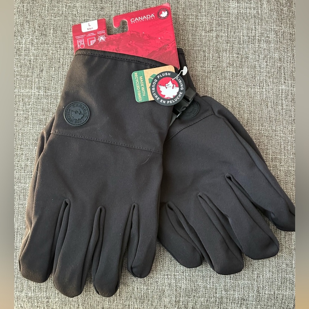 Canada Weather Gear NWT Men’s Black Plush Lined Touch Screen Gloves Sz L